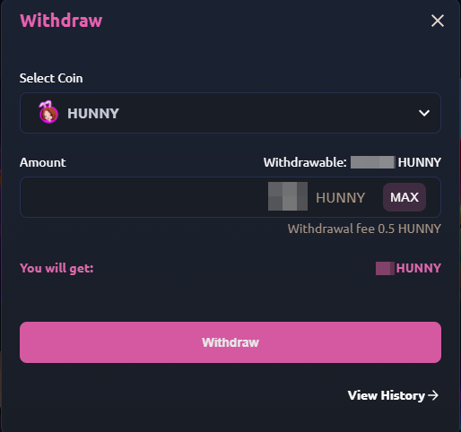 HunnyPlay Withdrawal - Enter the amount